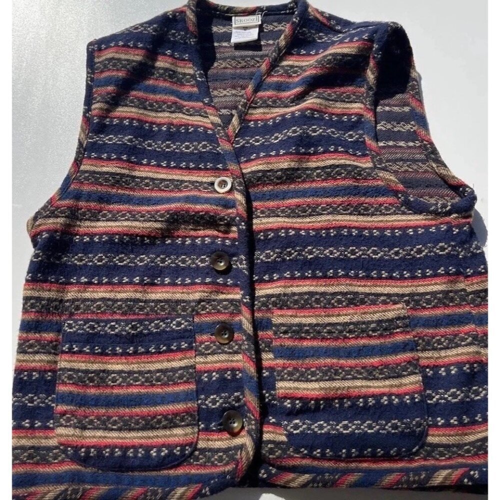 Vintage Skoozi Women’s Medium Blue Red White Stripes Aztec Tribal Vintage 90’s